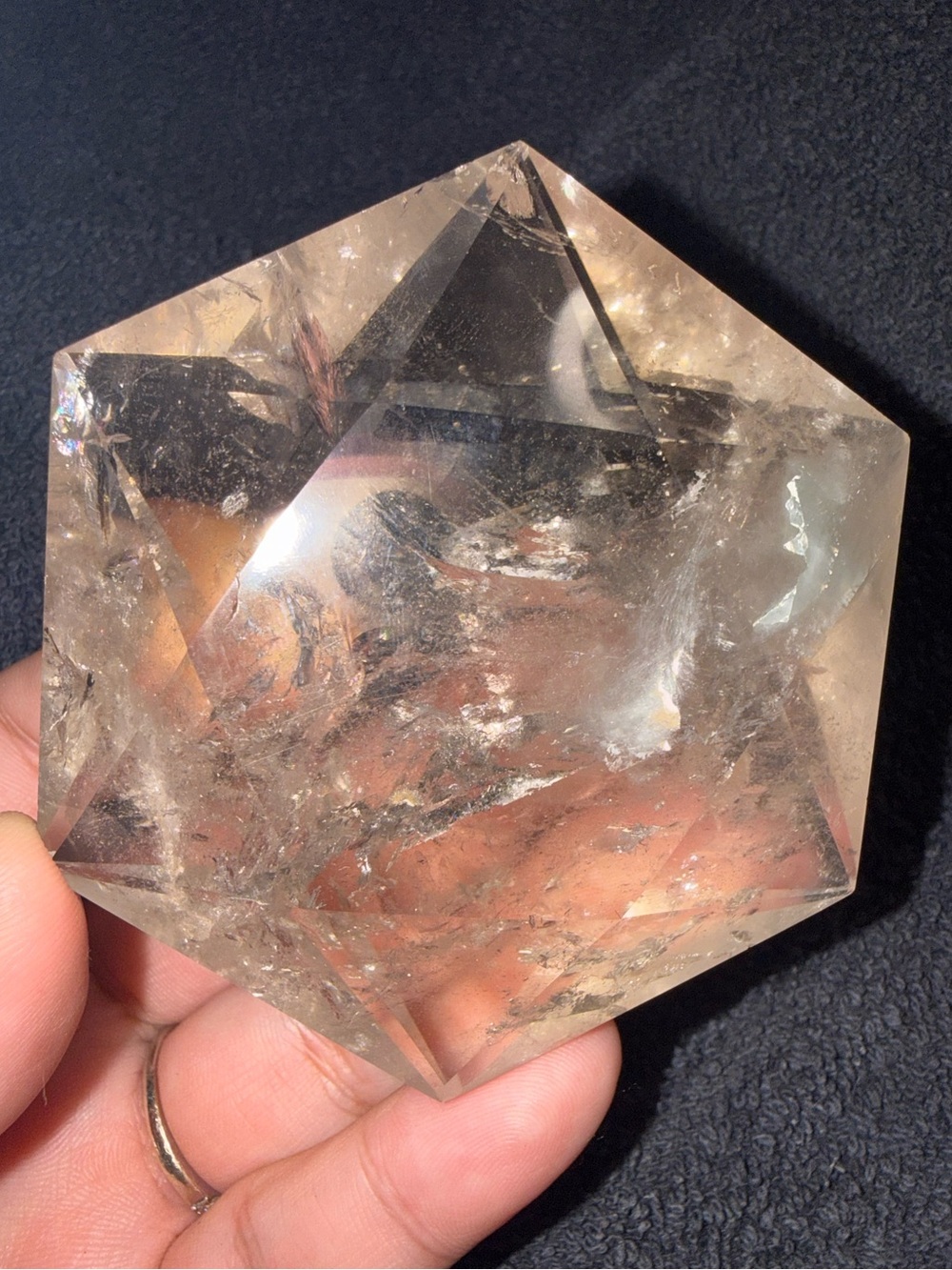 Thick Faceted Smokey Quartz Hexagon